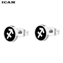 ICAM Black Enamel Zodiac Stud Earrings for Women Girls Stainless steel jewelry Earring Wedding Gifts 2024 - buy cheap