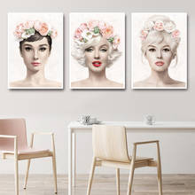 Audrey Hepburn Marilyn Monroe Flower Woman Canvas Paintings Posters and Print Wall Art Pictures for Living Room Decor (No Frame) 2024 - buy cheap