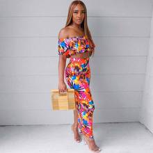 Floral Print Summer Two Piece Dress Set Summer Vacation Outfits Off Shoulder Backless Crop Top & High Waist Bandage Maxi Skirts 2024 - buy cheap
