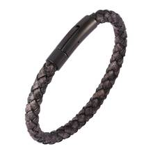 Vintage Simple Men Women Jewelry Antique Black Braided Leather Wrist Bracelet Stainless Steel Clasp Male Female Wristband SP0460 2024 - buy cheap