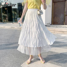 Jielur 2021 New Fairy Pleated Skirts Women Fashion Mesh Stitching Black White Skirt A-line High-waisted Autumn Female Skirts 2024 - buy cheap