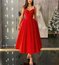 Vestidos de baile de cetim vermelhos com bolsos, decote em v, moda festa feminina, estilo tubo 2024 - compre barato