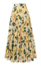 Женская длинная юбка, из хлопка, с принтом камелии и желтыми цветами, с высокой талией, весна-лето, 2021 2024 - купить недорого