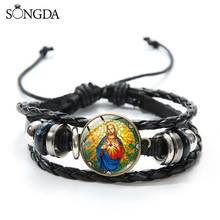 Religious Christian Jesus Portrait Bracelet Love Faith Hope Statement Vintage Multilayer Black Leather Bracelet Holy Gift 2024 - buy cheap