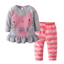 2021 Autumn New Newborn Baby Girl Clothes cotton Cat Pattern long-sleeved T-shirt+Striped Pants 2 Pcs Infant Clothing Set 2024 - buy cheap