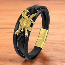 Fashion Luxury Genuine Leather Pirate Bracelet Men Gold Black Magnet Stainless Steel Rope Braided Bangle Jewelry Birthday Gift 2024 - compre barato