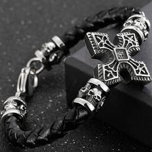 Men's Leather Bracelet With Cross Punk Rock Skull Head Wristbands For Men Leatherman Hand Bands Jewellery Accessories Dropship 2024 - buy cheap