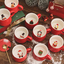 Рождественская кружка, кружка для кофе, молока, завтрака, снеговик, керамическая чайная чашка, мультяшный 3D подарок с животными, чашка для воды, Офисная посуда для напитков 2024 - купить недорого