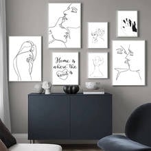 Wall Art Canvas Painting Nordic Posters Prints Abstract Line Drawing Love Kiss Sexy Girl Pictures Living Room Home Decor Modular 2024 - buy cheap