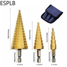 3pcs Step Drill Bits (4-12/4-20/4-32mm) HSS Steel Titanium Coated Straight Flute with 1/4 Hex Triangle Shank Centre Hole Cutter 2024 - buy cheap