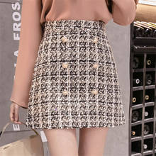 Autumn and Winter New Double-breasted Tweed Skirt Women A-line High Waist Plaid Skirt Short Faldas Mujer Moda 2019 Jupe Femme 2024 - buy cheap