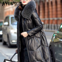 Jaqueta de couro legítimo casaco de pele de carneiro feminino roupas 2020 genuíno casaco de inverno com gola de pele de raposa mff1901 yy2270 2024 - compre barato
