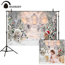 Allenjoy-Fondo de fotografía de invierno, árbol de Navidad, muñeco de nieve, copo de nieve, castillo, bokeh, photocall 2024 - compra barato
