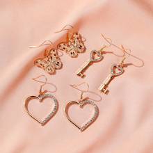 Women's Earring Hook Fashion Hollow Love Heart Shape Key Metal Butterfly Pendant Stud Earrings for Women Girls Jewelry 2024 - buy cheap