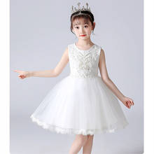 Verão local vestido branco princesa laço mostrar estilo estrangeiro desempenho vestido crianças vestido de malha vestido de princesa 2024 - compre barato