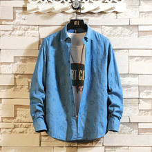 Camisa jeans masculina vintage de algodão, camisa casual para homens, mangas compridas, estampa azul, tamanho grande 4xl 5xl, #4729 2024 - compre barato