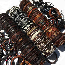 Random 50 pçs/lote wrap tecido moda artesanal pulseiras masculinas pulseira de couro dos homens pulseira atacado jóias presente wp15 2024 - compre barato