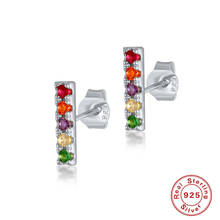 Mystic Rainbow Fire Stone Earrings Multicolor Round Zircon Small Earring 925 Sterling Silver Yellow Gold Stud Earrings For Women 2024 - buy cheap