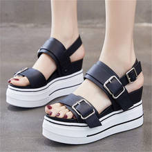 Women's Cow Leather Platform Wedge Gladiator Sandals Strap Buckle High Heel Summer Fashion Sneakers Casual Shoes 2024 - buy cheap