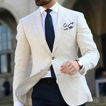 2020 Custom Beige Linen Men Suits Blazers Groom Wedding Tuxedos Slim Fit Bridegroom Wear 2 Piece Coat Trousers Terno Masculino 2024 - buy cheap