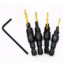 4pcs  HSS  6~12mm Woodworking Countersink Chamfer Drill Bit Screw Set & Wrench 2024 - buy cheap