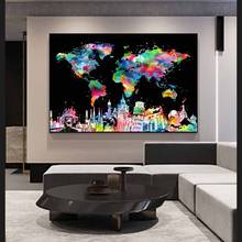 Cuadros Abstract Colorful World Map Posters Wall Art Pictures Canvas HD Print Home Decor Oil Paintings Living Room Decoration 2024 - buy cheap