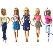 Nk 5 conjunto misto boneca outfit moda camisa calças suspender saia casual vestir roupas para barbie acessórios de bonecas 25a 7x 2024 - compre barato