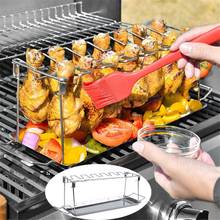 BBQ Beef Chicken Leg Wing Grill Rack 14 Slots Stainless Steel Barbecue Drumsticks Holder Smoker Oven Roaster Stand With Drip Pan 2024 - buy cheap