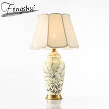 Luminária de mesa em cerâmica led estilo chinês, abajur decorativo com lâmpada de mesa para quarto, sala de estar, hotel, casa 2024 - compre barato