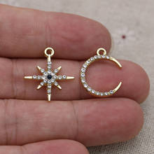 Pingente dourado estrela lua cristal, para fazer jóias pulseira brincos colar diy acessórios artesanais 6 peças 2024 - compre barato