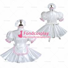 Fondcosplay adulto sexy cruz vestir sissy maid curto branco fino pvc vestido com fechadura uniforme avental traje sob medida [g3744] 2024 - compre barato