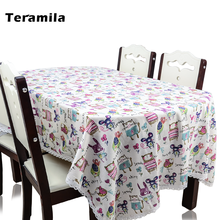 Teramila mesa pano com renda jantar toalha de mesa retangular capa de linho grosso adorável design dos desenhos animados para festa de cozinha casamento 2024 - compre barato