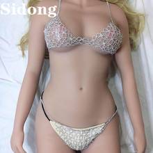 The latest hot selling women fashion sexy hollow shiny four leaf grass chain set exquisite crystal Bikini Bra underwear gift 2024 - buy cheap