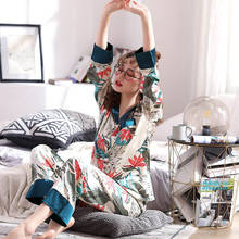 2022 Autumn And Winter New Ladies Pajamas Set Soft&Comfort Silk Satin Casual Turn-down Collar Long Sleeve+Pants 2Pcs Homewear 2024 - buy cheap