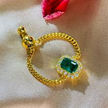 Noble Classic Wedding Sparkling Emerald Ring Engagement Gold Rings For Women Fine Jewelry Adjustable Ring Gift 2024 - buy cheap