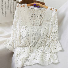 Sexy Hollow Out Crochet Lace Kimono Cardigan Women V-neck Open Stitch Casual Elegant Blouse Spring Summer Beach Cardigans PZ2861 2024 - buy cheap