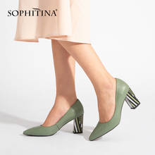 SOPHITINA Brand Pumps Genuine Leather Fashion High Square Heels Pointed Toe Working Spring Shoes Handmade Sheepskin Pumps A84 2024 - buy cheap