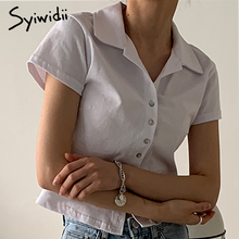 Syiwidii Button Up Blouses Women Short Sleeve Casual Tops  White Clothes Summer 2021 Office Lady Korean Fashion Shirts 2024 - buy cheap