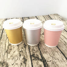 Copo de papel café com tampas brancas, copo de papel folheado dourado/rosa/prata com tampas brancas, tampas pretas, bebidas quentes, copos de chá e leite 2024 - compre barato