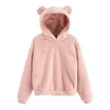 Sudadera con capucha y orejas de oso para mujer, suéter de lana cálido de talla grande, informal, sólido corto, Harajuku, # YJ2 2024 - compra barato