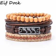 Eif Dock-Juego de 4 unids/set de pulseras de cuero para hombre y mujer, accesorio con insignia de tiburón Lettter, Hope Charm, cuerda marrón, brazalete ajustable 2024 - compra barato