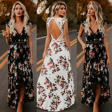 Summer New Women Elegant Vintage Boho Long Maxi Dress Sexy Backless Party Beach Dress Floral Sundress 2024 - buy cheap