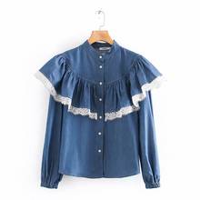 Babados rendas denim vintage mulheres blusas mujer de moda 2020 quimono camisa das mulheres tops e blusa plus size 2024 - compre barato