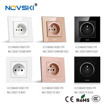 NOVSKI European French Electrical 16A Plug Wall Socket Crystal Tempered Glass Panel AC 110-250V Power Socket CE RoHS certified 2024 - buy cheap