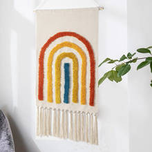 Tapiz colgante de pared de macramé de arco iris, tejido bohemio hecho a mano, de algodón, con borlas, lienzo, arte de pared, Fondo de tela 2024 - compra barato