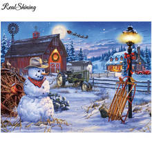 Алмазная живопись со снеговиком, квадратной/круглой формы, 5D, «сделай сам», деревенский рождественский пейзаж, вышивка крестиком стразы FS7231 2024 - купить недорого