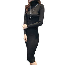 Женское трикотажное платье-свитер, Элегантное Длинное облегающее трикотажное платье с высоким воротником, Осень-зима 2024 - купить недорого