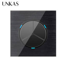 UNKAS Black Aluminum Metal Panel Luxury 3 Gang 1 Way Random Click On / Off Wall Light Switch With LED Indicator 2024 - buy cheap