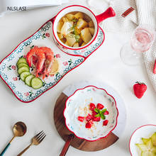 NLSLASI Ceramic Lace Rice Bowl Hand-painted Cherry pattern ceramic household ramen salad soup bowl Dinner plate Tableware 2024 - buy cheap