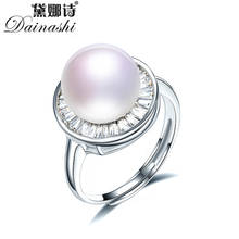 Dainashi alta qualidade 925 prata esterlina redonda zircão cristal anel ajustável 100% genuíno de água doce pérola anel festa presente 2024 - compre barato